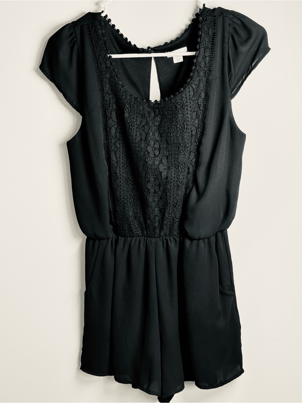 Black Lace Front Romper – Boho Festival One Piece, Cap Sleeve, Summer Casual